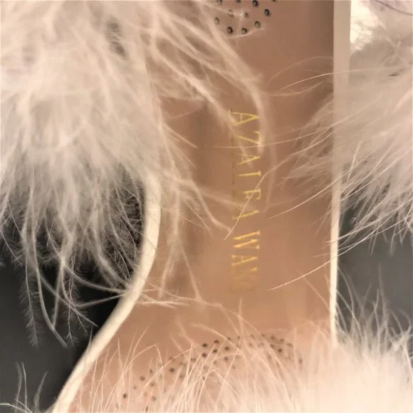 AZALEA WANG White Fluffy Slip-on Open Toe Clear Stiletto Heels NEW in Box Size 9 - Picture 6 of 8